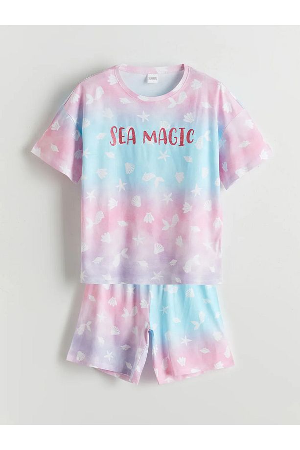 LCW Kids Pembe Bisiklet Yaka Kız Çocuk Şortlu Pijama Takımı - 1