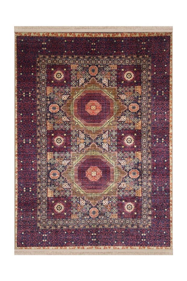 Memlik Collection Ethnic Traditional Patterned Woven Base Decorative Carpet in Purple Tones Memlik40