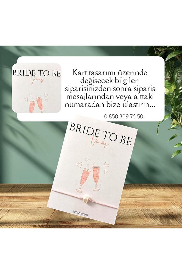 Bride To Be Hediyelik 6 Adet 9x9cm Kart Tasarımı ile Kırık İnci Bileklik - 3