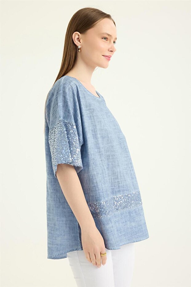 Payetli Kısa Kol Bluz - 3