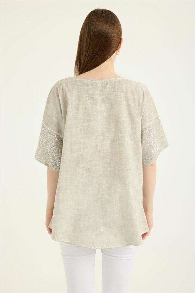 Payetli Kısa Kol Bluz - 4