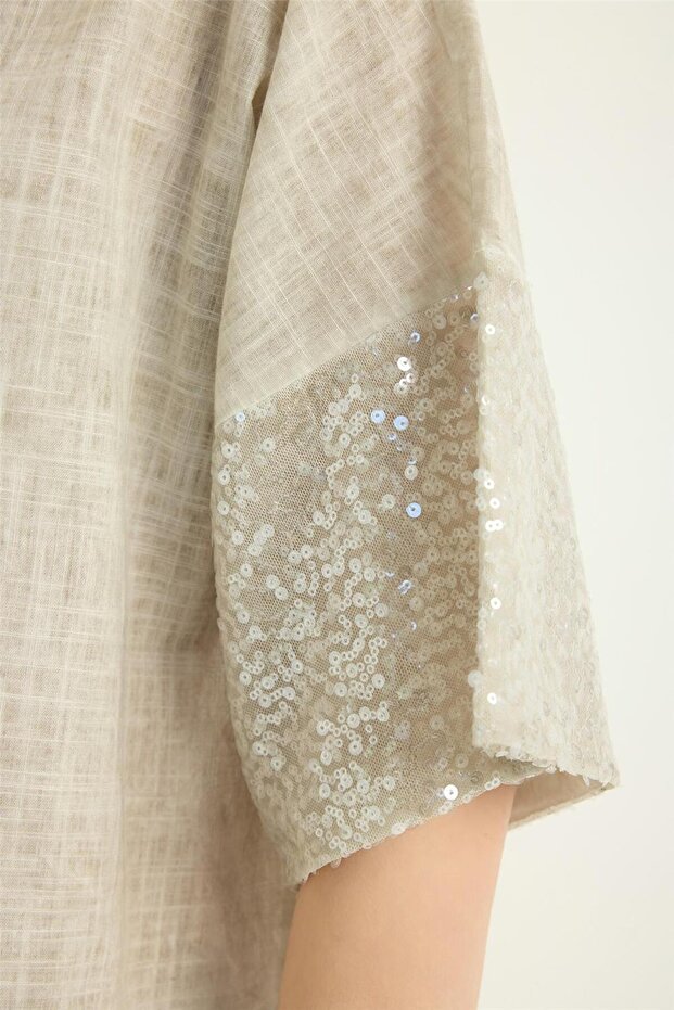 Payetli Kısa Kol Bluz - 5