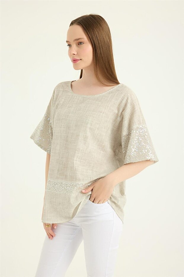 Payetli Kısa Kol Bluz - 3