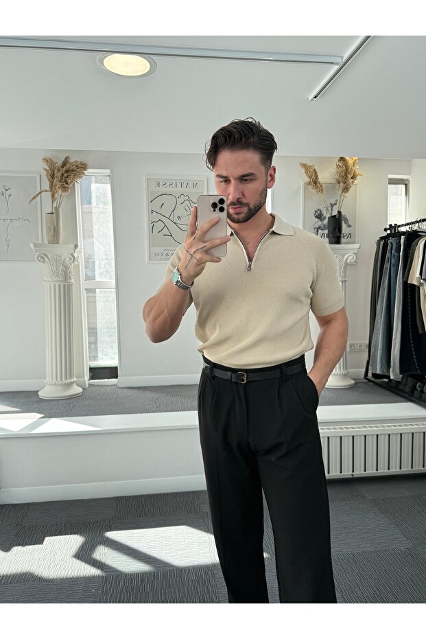 RL Yarım Fermuarlı Kısa Kol Triko - 1