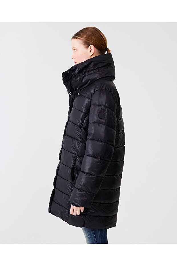 Kapüşonlu Şişme Siyah Mont - 3