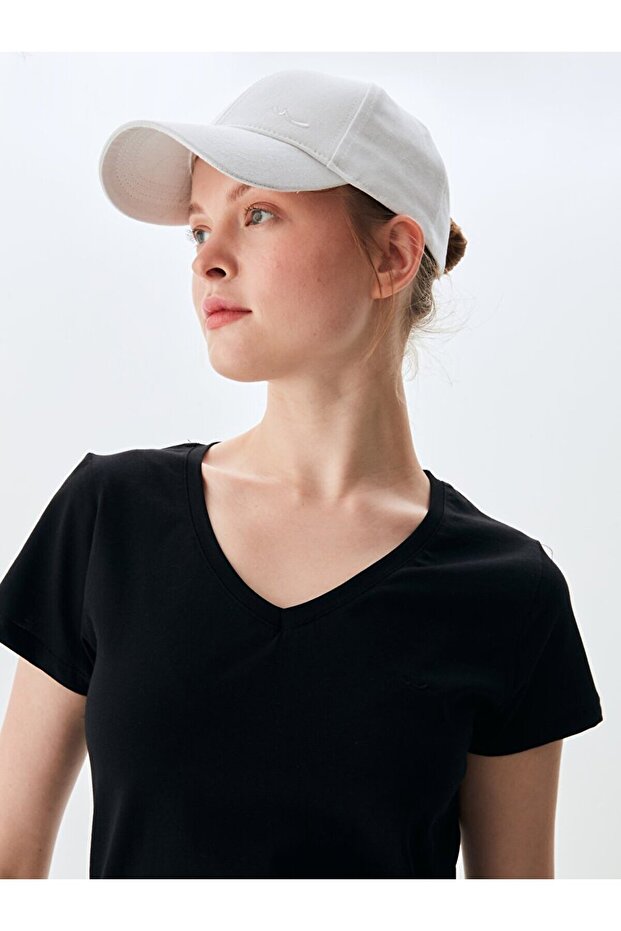 V Yaka Basıc Kısa Kol Regular Siyah T-shırt - 4