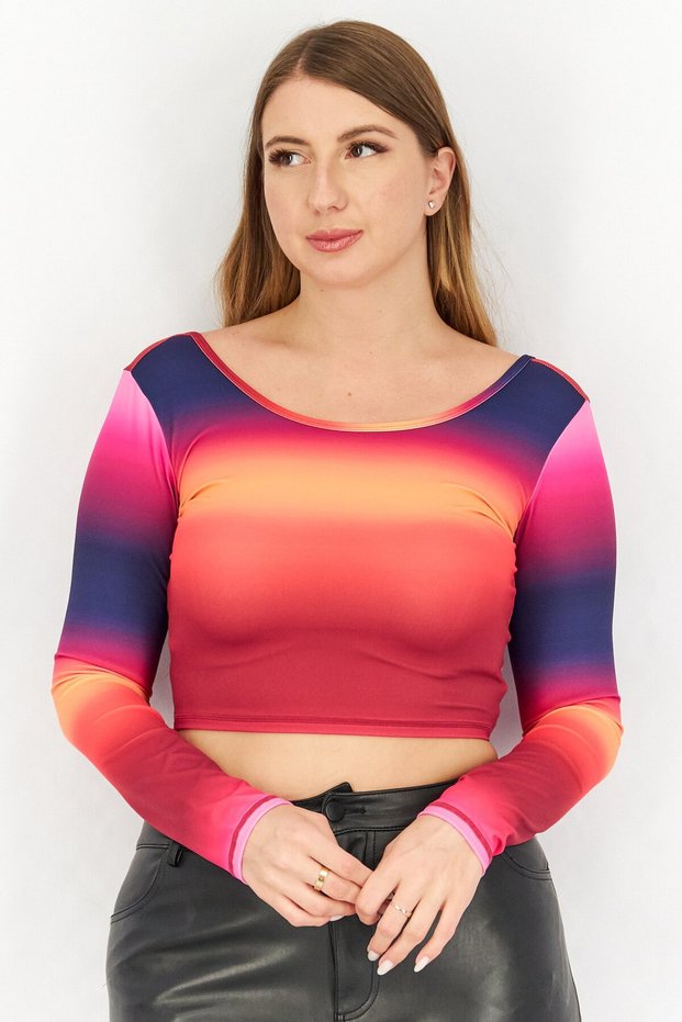 Women Sportswear Fit Long Sleeve Ombre Top, Pink