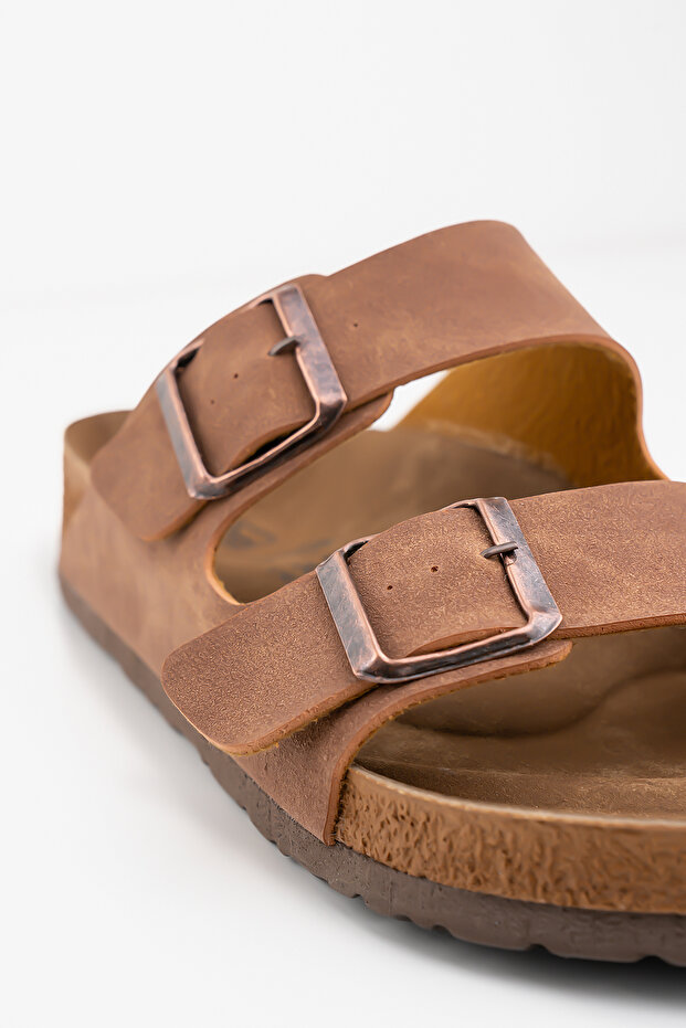 Women's Arizona Tan Double Buckle Slippers