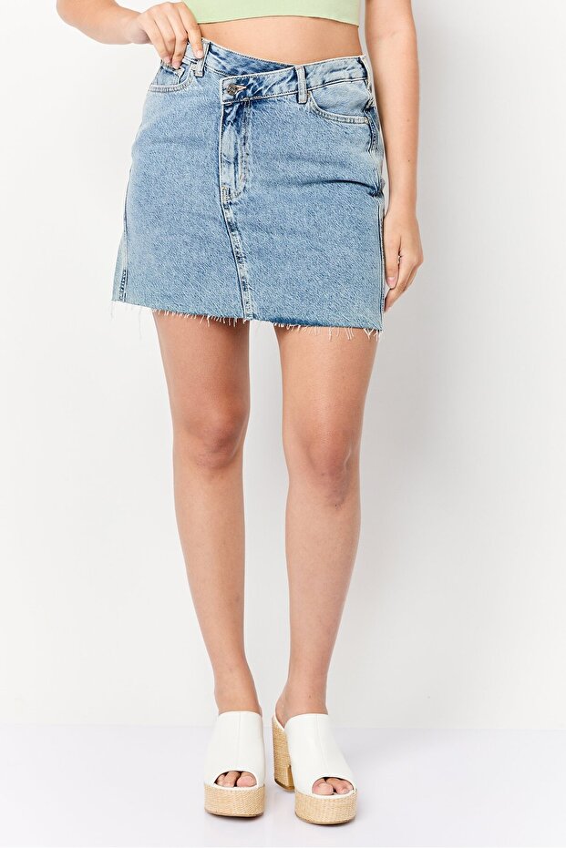 Women Washed Denim Mini Skirt, Blue
