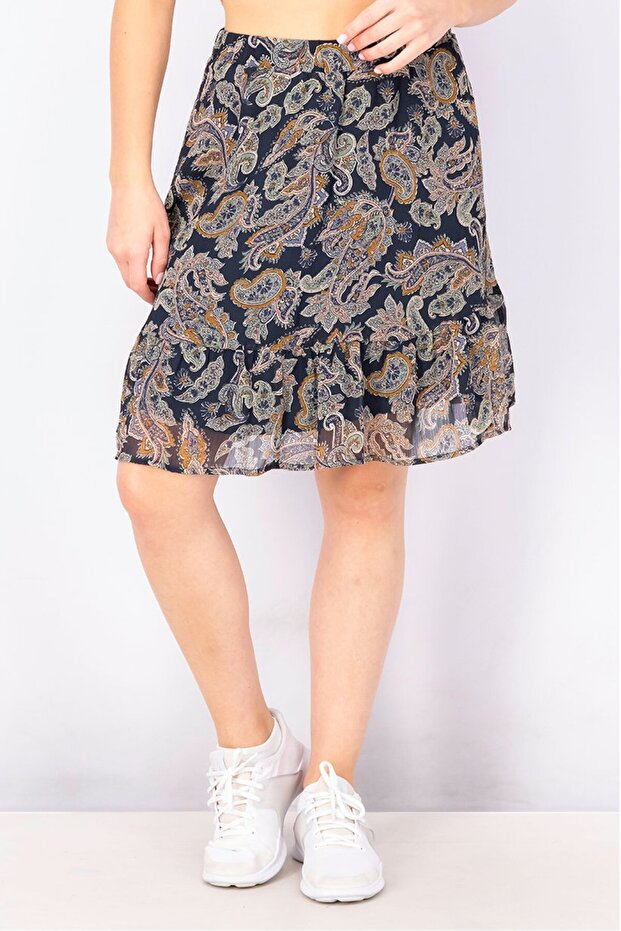 Women Allover Print Midi Skirt, Multicolor