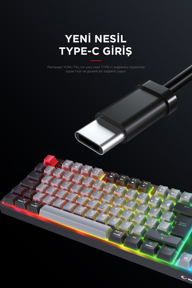 Yoru Tkl Type-c Outemu Rgb Red Swich Mekanik Oyuncu Klavyesi- Gri/siyah - 2