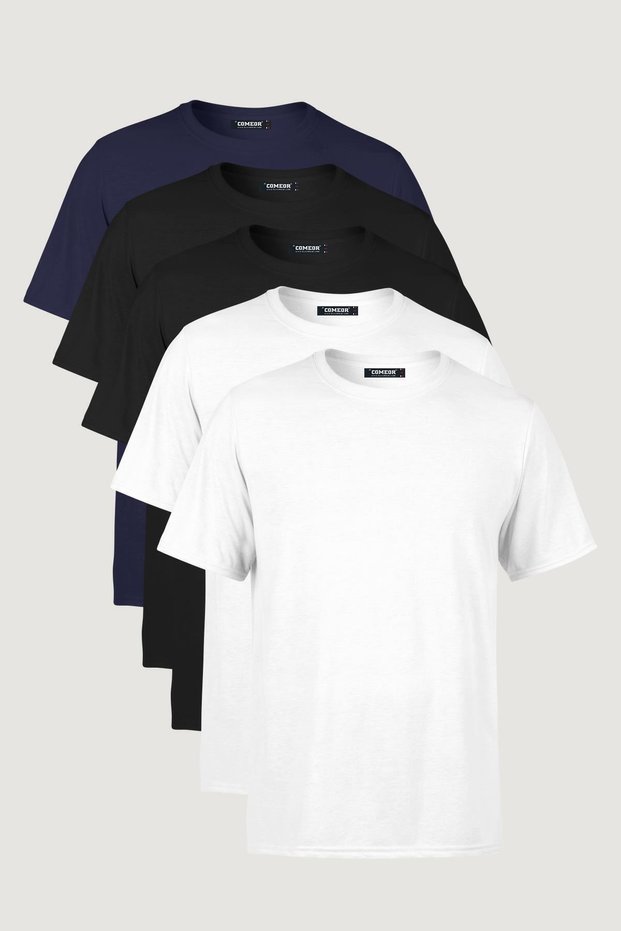 Men's Multi-Colored T-Shirt Regular Fit Relaxed Fit Crew Neck 5-Piece Basic T-Shirt Pack