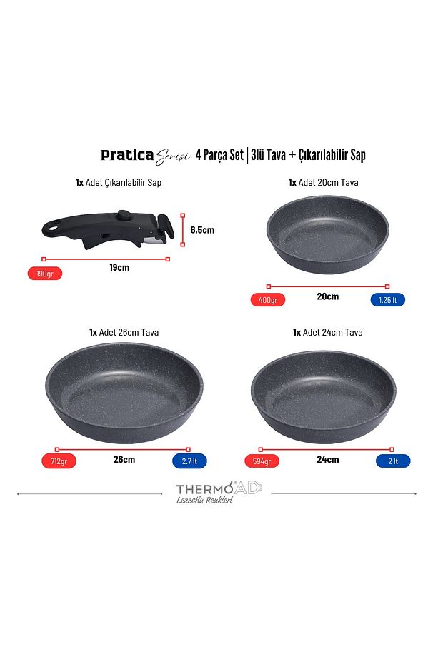 | PRATİCA SERİSİ | TAVA SET | 4 PARÇA | GRİ - 4