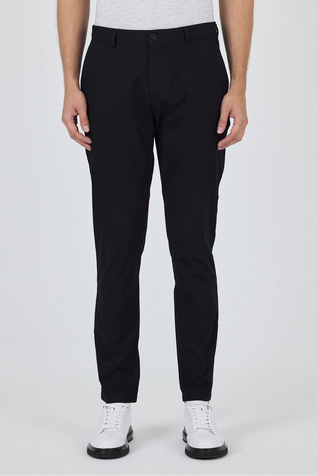 Men's Black Side Pocket Slim Fit Cotton Chino Trousers 1003250120