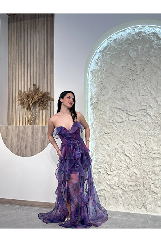 Mor 2000 Tül Abiye Elbise - 3