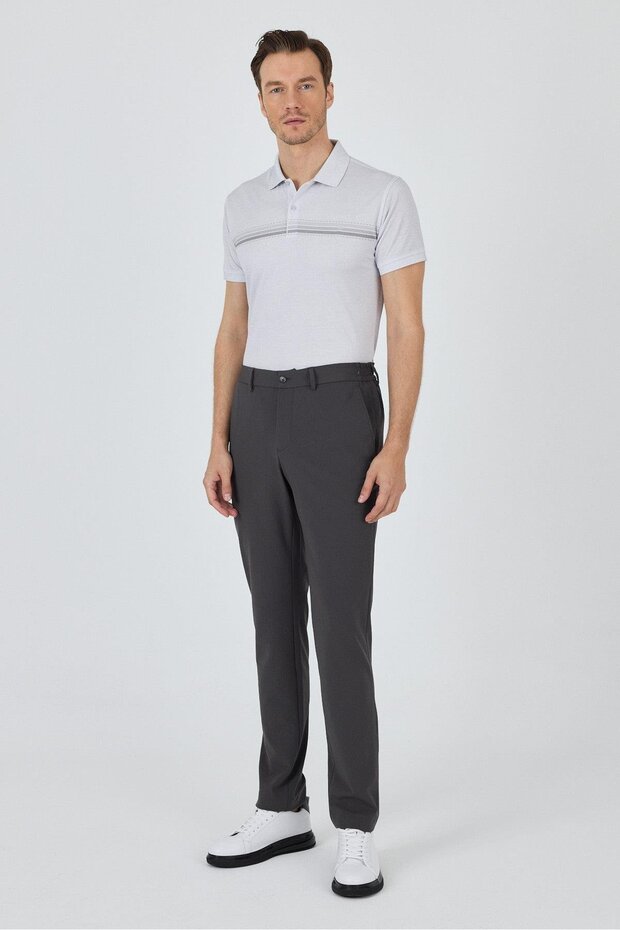 Men's Dark Anthracite Slim Fit Jogger Pants with Flexible Side Pockets 1003250162