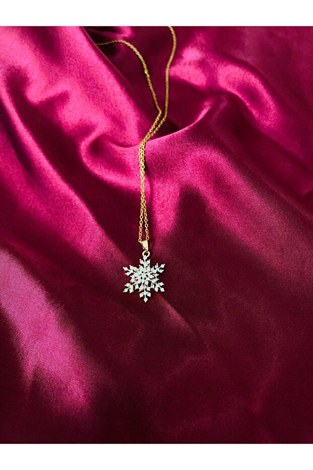 Kar tanesi gold çelik kolye - 1