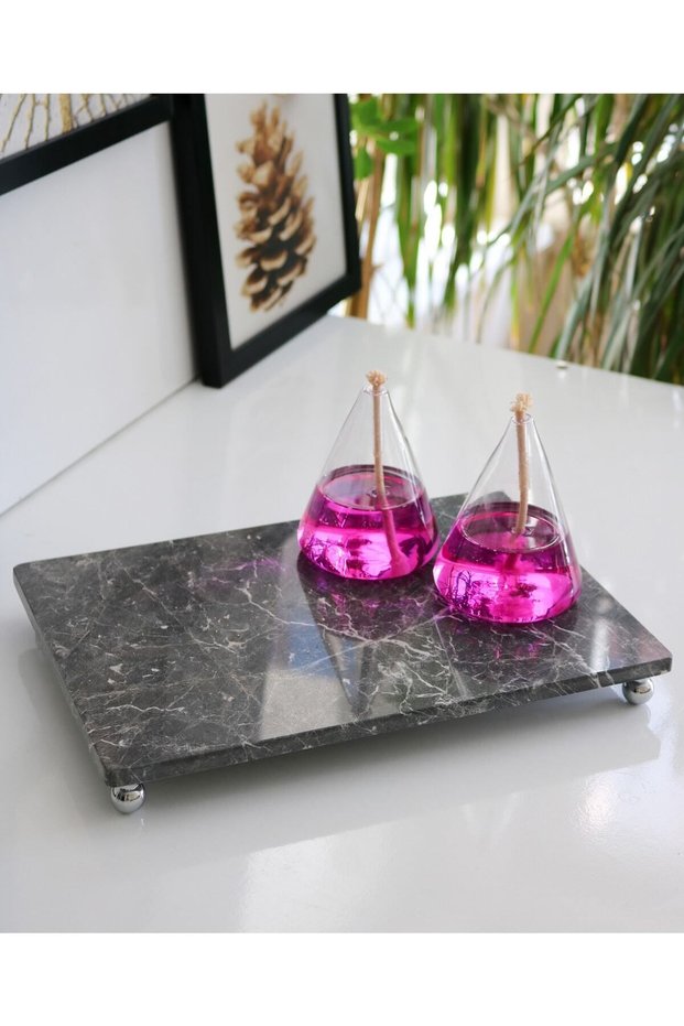 Natural Real Marble Stand Presentation Tray Footed Decorative Marble Tray 30x20 Cm