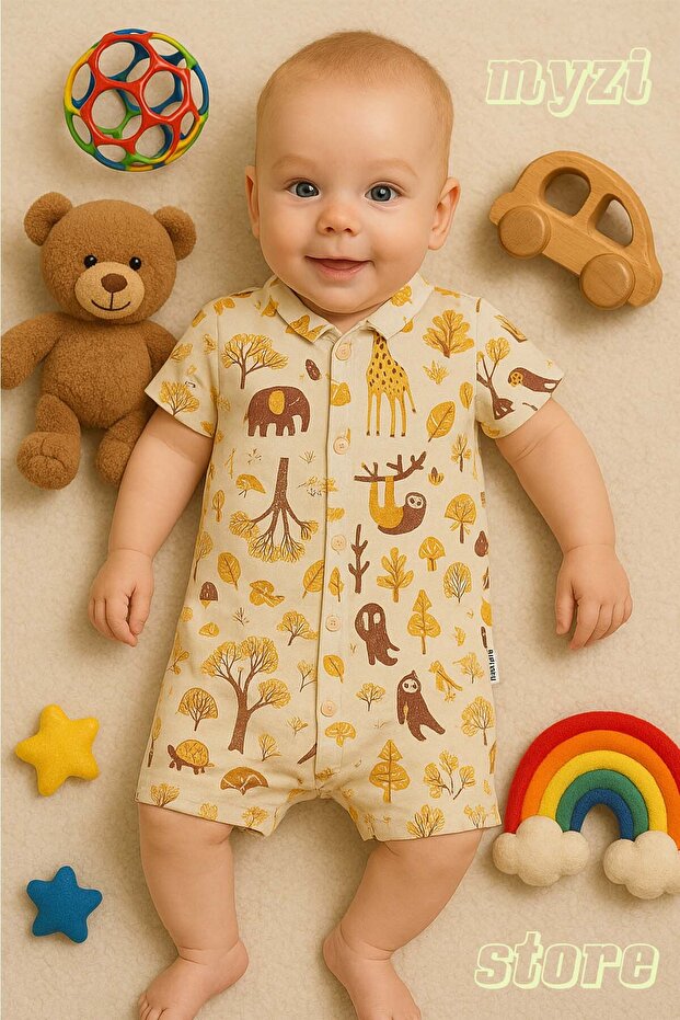 Newborn Baby 100% Cotton Animal Patterned Summer Jumpsuit
