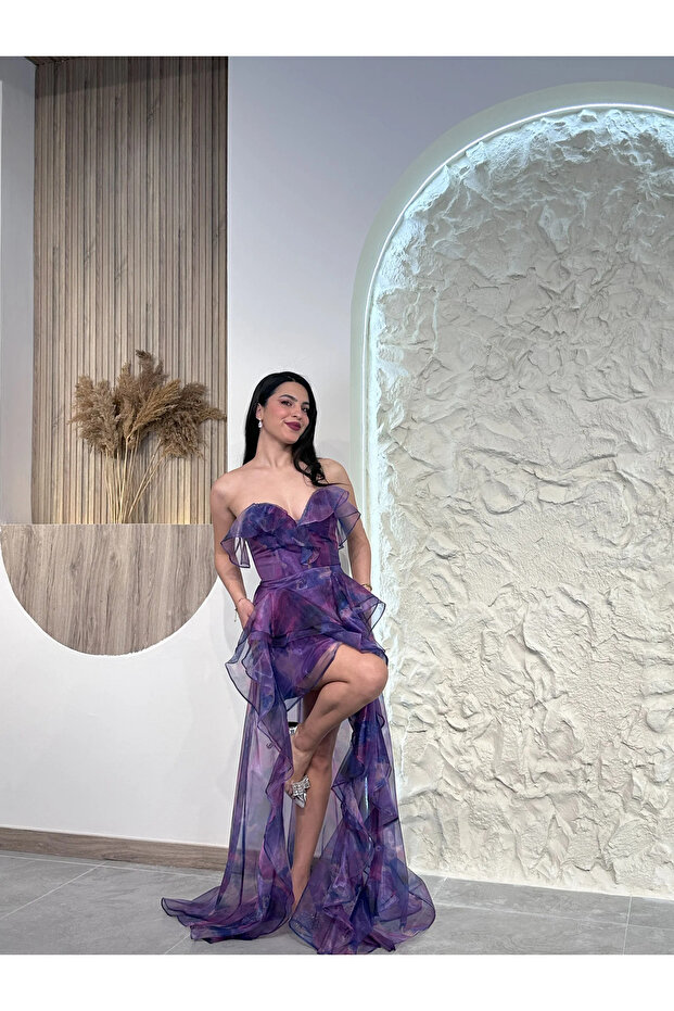 Mor 2000 Tül Abiye Elbise - 2