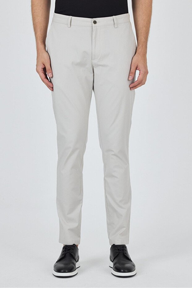 Men's Gray Side Pocket Slim Fit Cotton Chino Trousers 1003250120