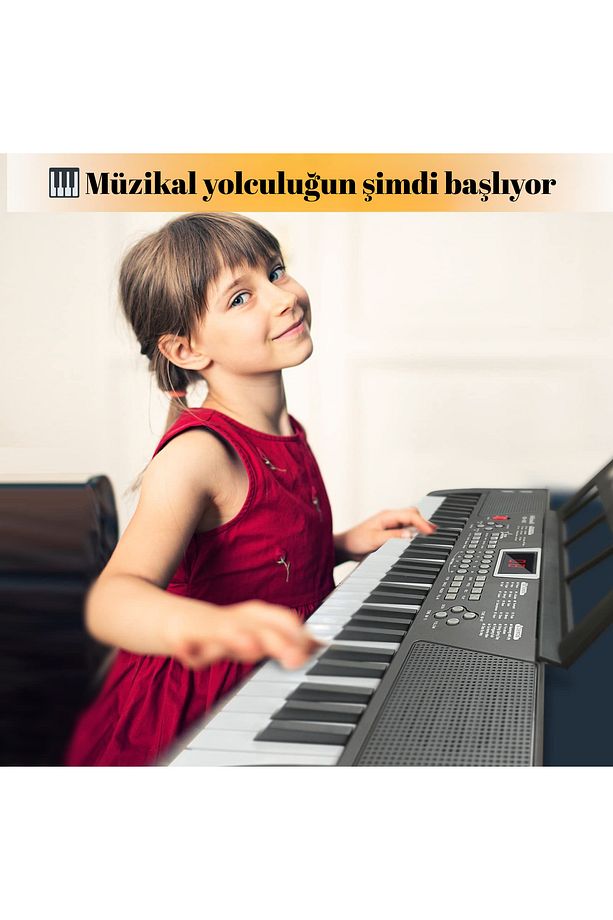 61 Tuşlu Elektronik Işıklı Dijital Çocuk Piyanosu Mikrofonlu Başlangıç Için Keyboard Demolu - 8