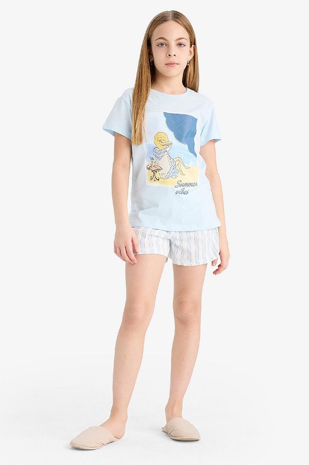 Kız Çocuk Pijama Takımı Baskılı Kısa Kollu Üst Esnek Belli Kısa Şort E6232a825sp - 3