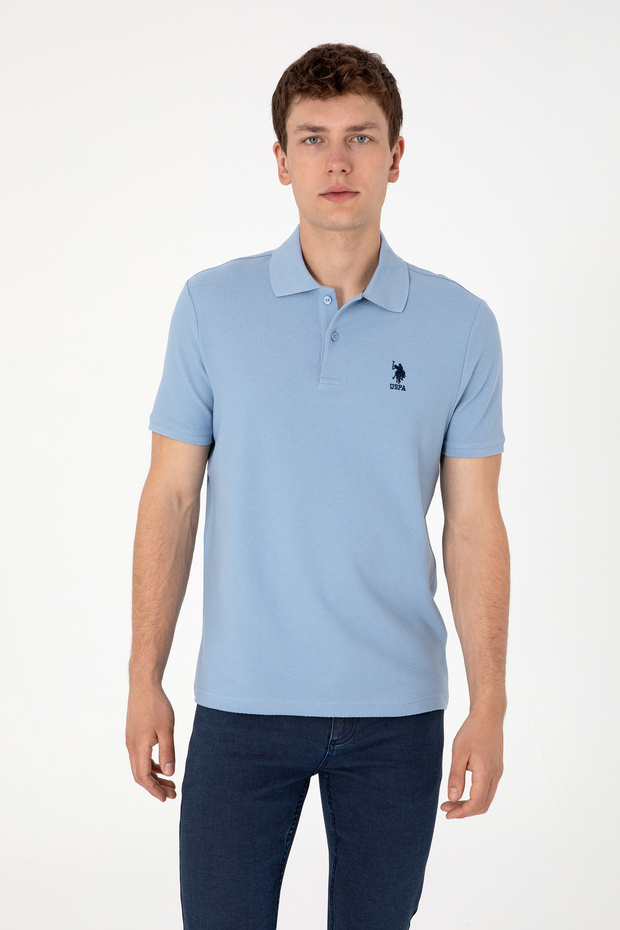 Men's Regular Fit Polo Neck Blue Textured T-Shirt 50300165-Vr036