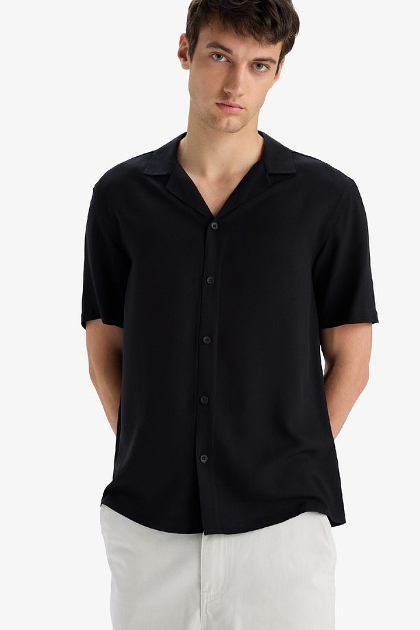 Regular Fit Apaş Yaka Yazlık Kısa Kollu Siyah Gömlek E2533ax25sm - 4