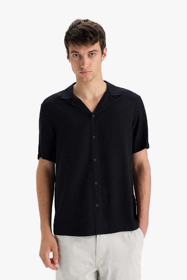 Regular Fit Apaş Yaka Yazlık Kısa Kollu Siyah Gömlek E2533ax25sm - 3
