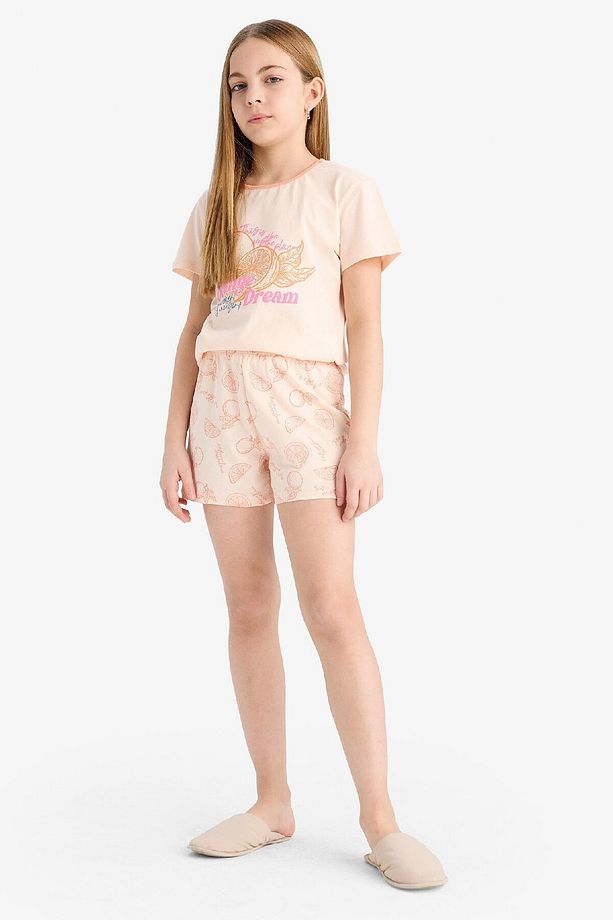 Kız Çocuk Pijama Takımı Baskılı Kısa Kollu Üst Desenli Şort E6234A825SM - 3