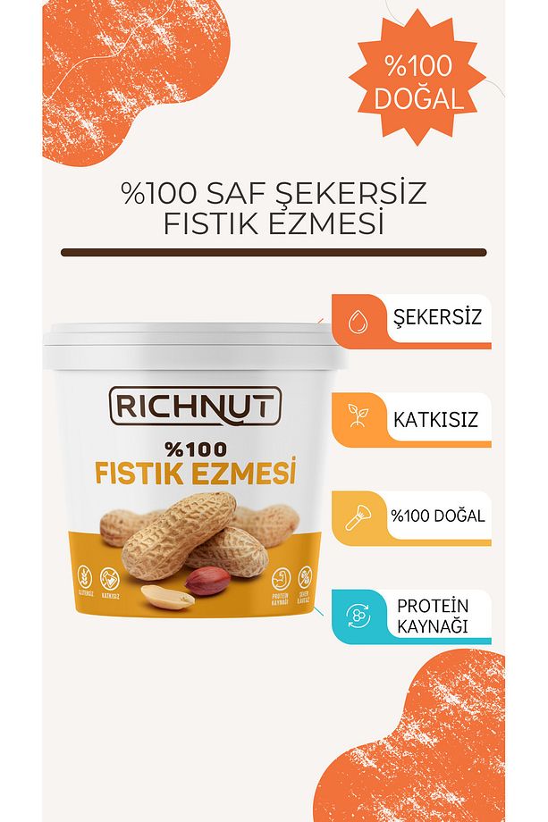 Richnut Şekersiz %100 Saf Doğal Fıstık Ezmesi 1 Kg - 5
