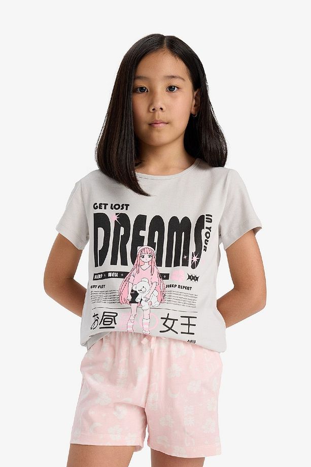Kız Çocuk Pijama Takımı Baskılı Kısa Kollu Üst Desenli Şort E0545a825hs - 3
