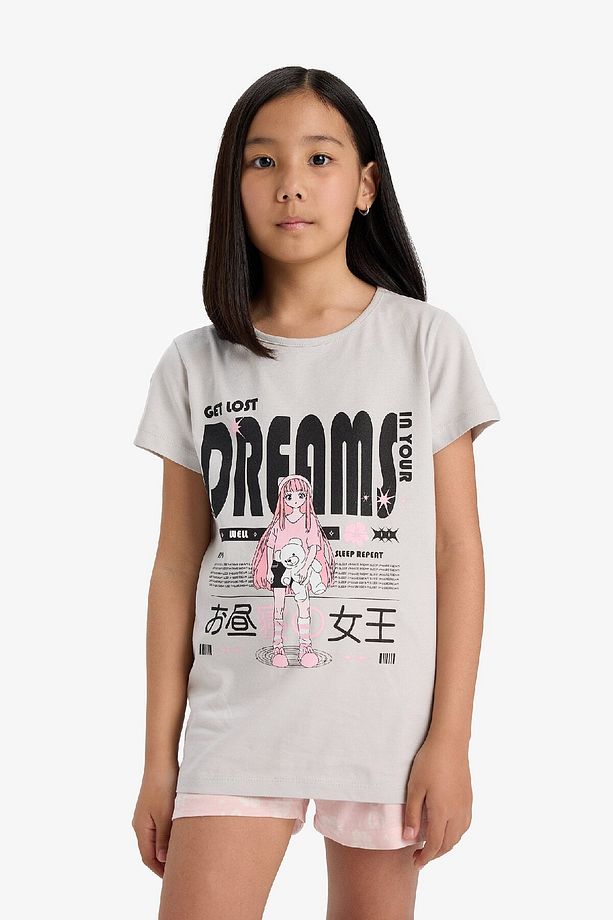 Kız Çocuk Pijama Takımı Baskılı Kısa Kollu Üst Desenli Şort E0545a825hs - 4