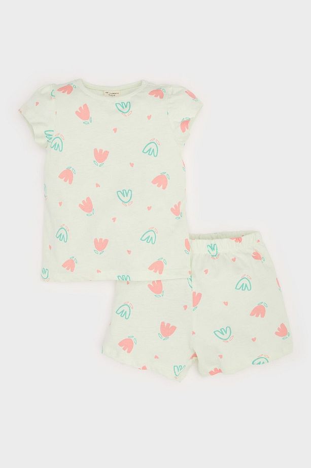 Kız Bebek Pijama Takımı Çiçekli Kısa Kollu Penye Üst Beli Lastikli Şort E4614A525SM - 2