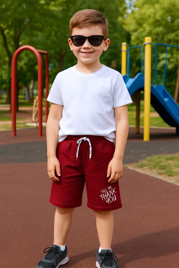 Boy's Shorts with Pocket Solid Color Text Printed E34 - 2