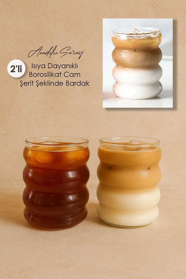 2 Adet Isıya Dayanıklı Borosilikat Cam Şerit Şeklinde Bardak | Kahve Ve Sunum Bardağı - 2 Adet - 1