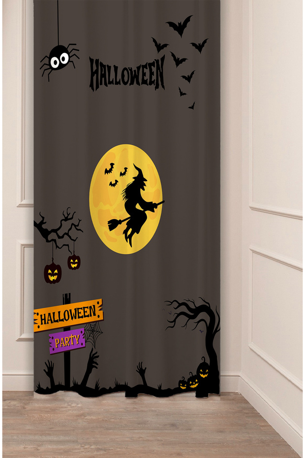 Halloween Witch Festival Patterned Special Design Digital Printed (Single Wing) Black Modern Background Curtain