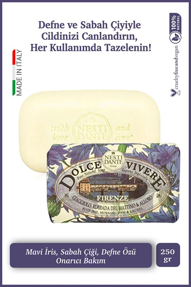 Dolce Vivere Firenze Katı Sabun 250 gr | Onarıcı Ve Besleyici | Iris Çiçeği, Defne Özü - 1