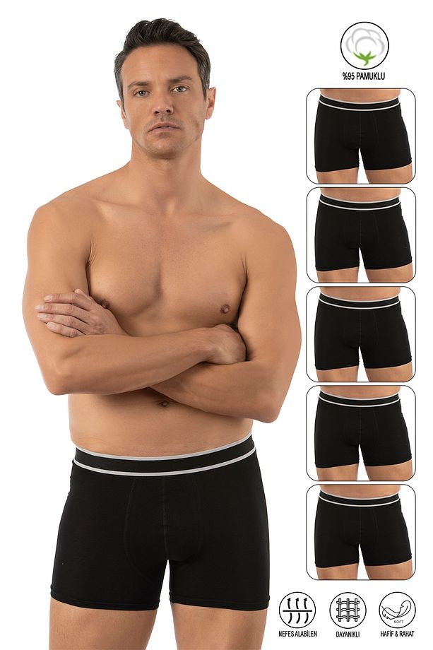 Özkan 11226 5'li Paket Erkek %95 Pamuklu Likralı Süprem Kumaş Esnek Rahat Boxer Şort - 1