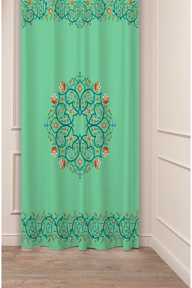 Antique Flower Old Ethnic Line Patterned Special Design Digital Printed (Single Wing) Modern Stylish Background Curtain