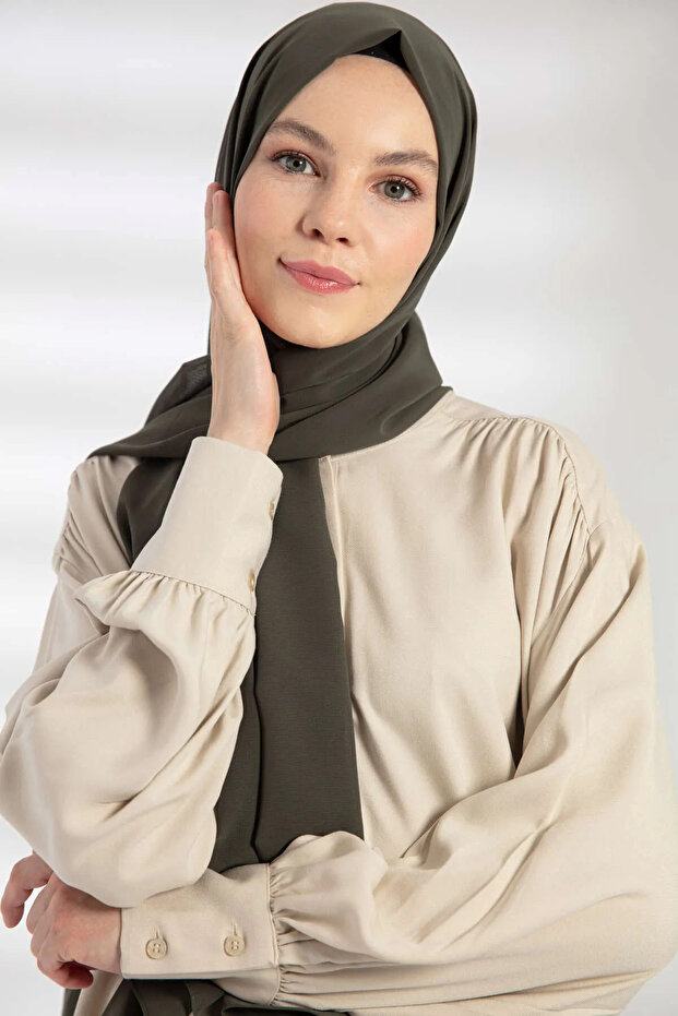 شال شيفون سميك كاكي غامق