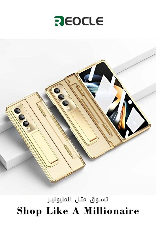 غلاف هاتف مع واقي شاشة شفاف غير لامع مع حامل مفصلي لهاتف Samsung Galaxy Z Fold 3