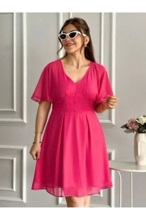FUŞYA ASTARLI ŞİFON MİNİ ELBİSE - 3