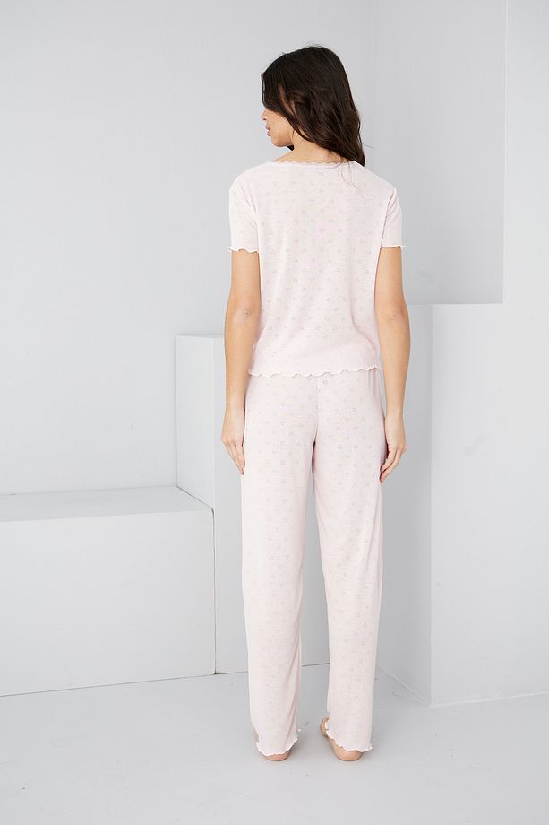 pembe Pointel Ajurlu/Delikli Örme Pijama Takım7893 - 4