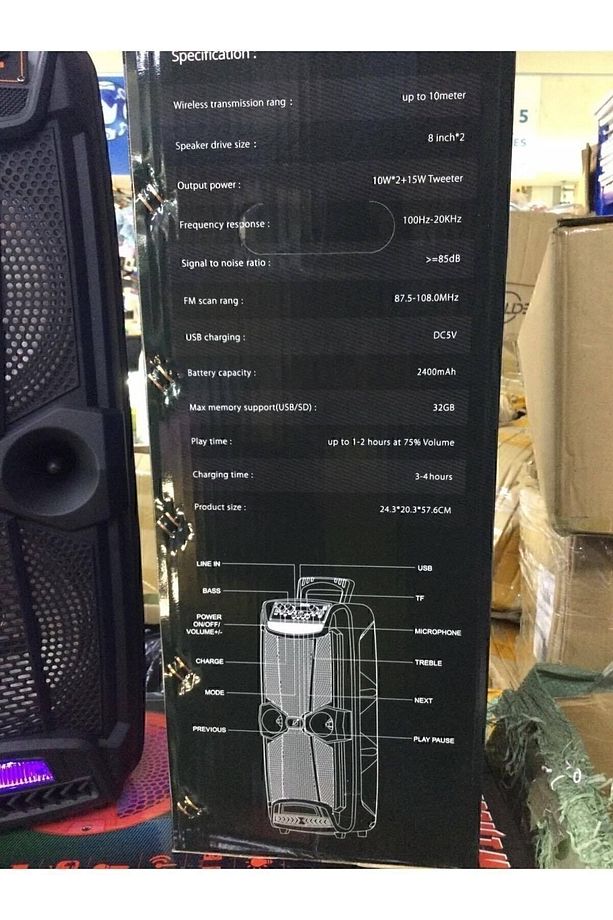 Mikrofonlu Bluetooth Hoparlör 8x2 Toplantı Parti Eğlence Led Işıklı Sd Kart Fm Usb Girişli Speaker - 7