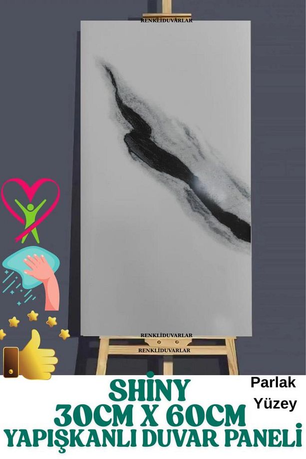 Yapışkanlı 1Adet 30x60cm Siyaha Alaca Mermer Desenli Esnek Banyo Wc Duvar Paneli Kağıdı BS8079-B - 1