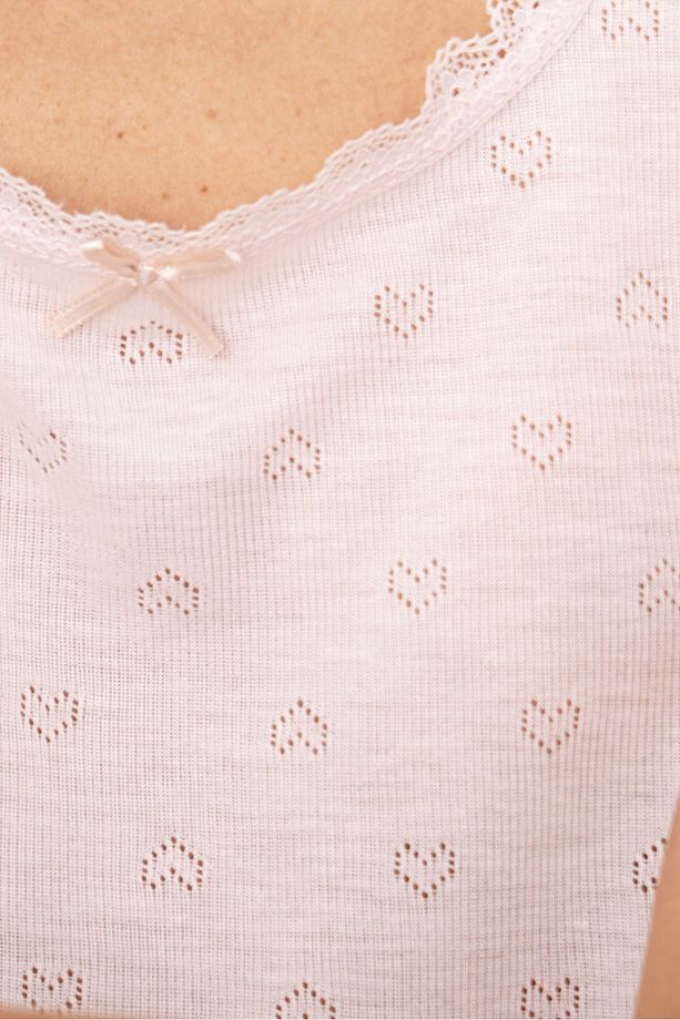 pembe Pointel Ajurlu/Delikli Örme Pijama Takım7893 - 2