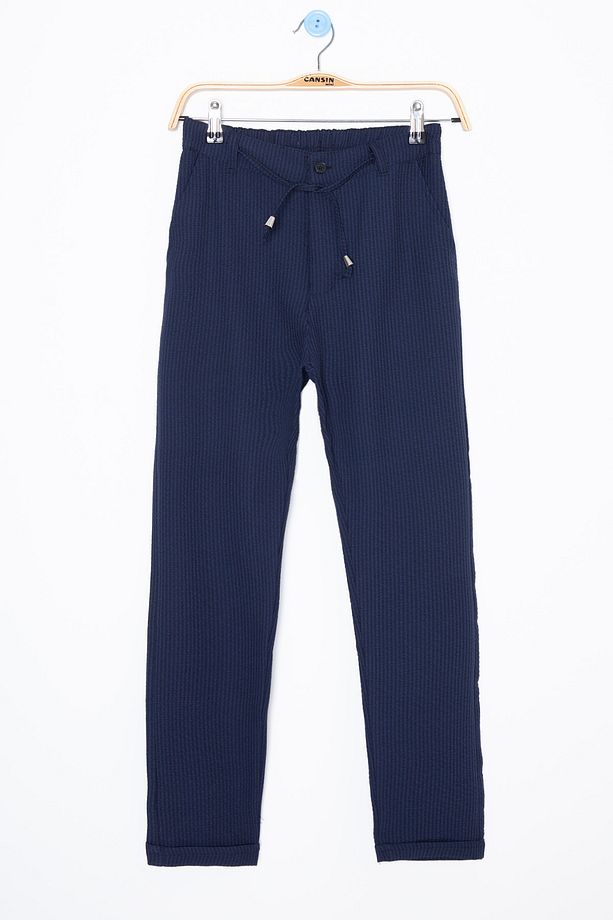 Lacivert Beli Bağcıklı Duble Paça Erkek Çocuk Jogger Pantolon 20041 - 1