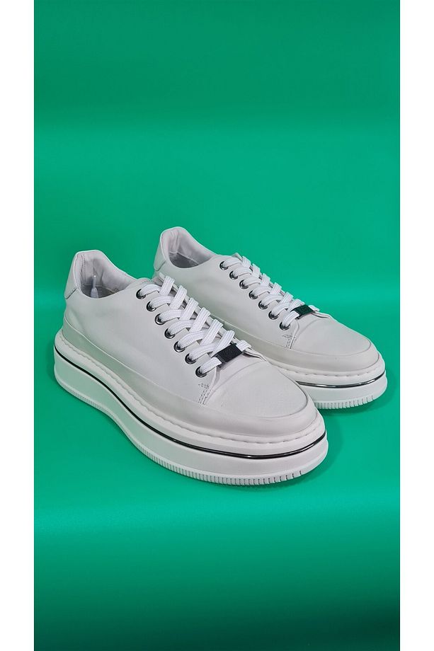 Bağcıklı Kalın Düz Taban Kat Deri Model Erkek Sneaker Ayakkabı 21102 - 3